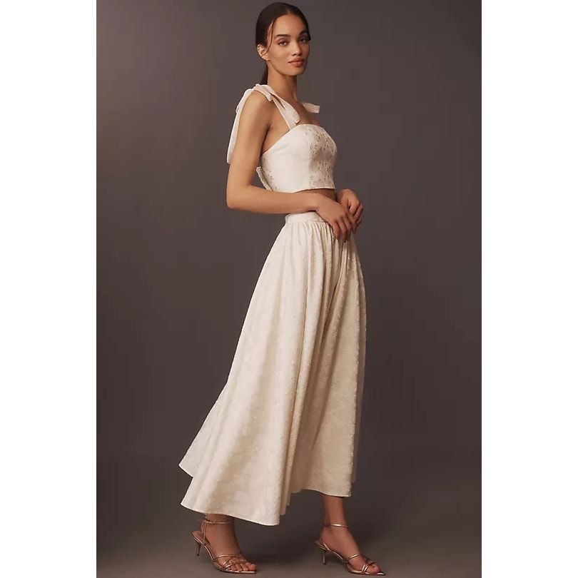 Hutch Women's Tie-Strap Smocked Crop Top & Midi Skirt Set Ivory Size 2